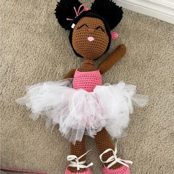 Handmade Crochet Ballerina Doll - Pink and White - Picture 3 of 3